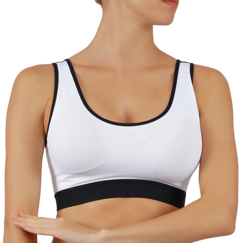 Yelete Criss Cross Sports Bra White Black High Impact Removable Cups S NWT - Picture 3 of 9